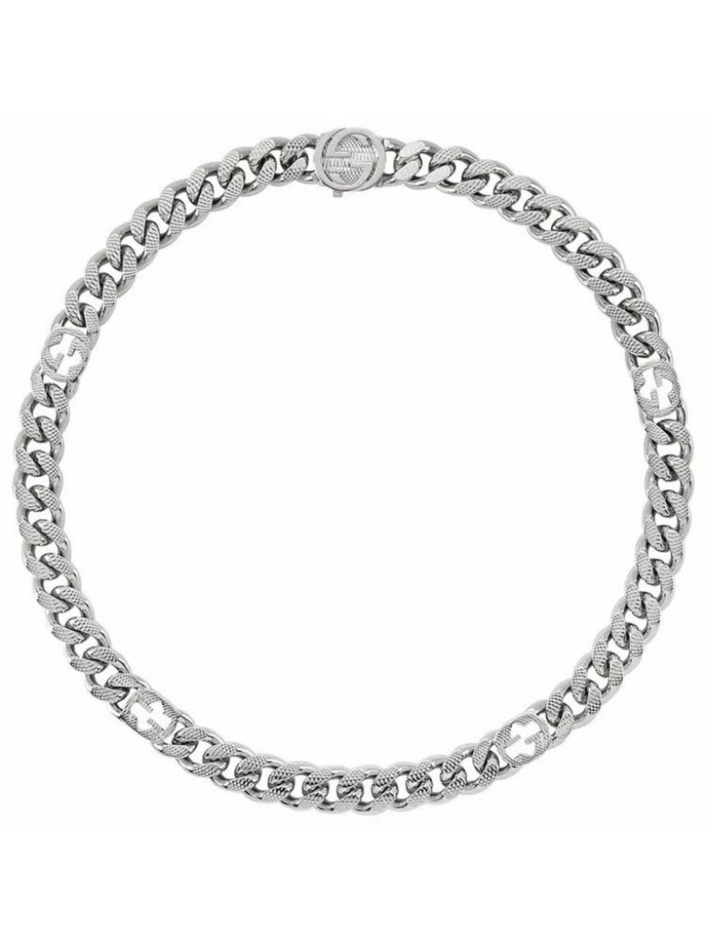 NEW GUCCI NECKLACE GG Logo Interlocking Palladium Metal Silver
